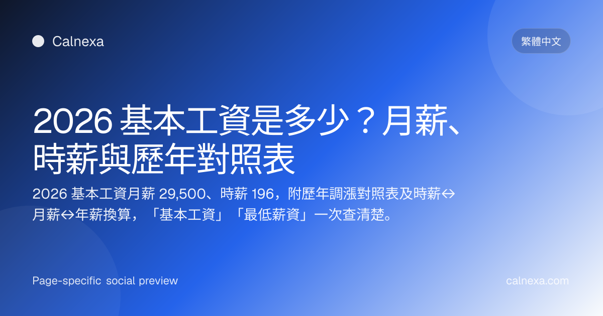 2026 基本工資是多少？月薪、時薪與歷年對照表 | Calnexa